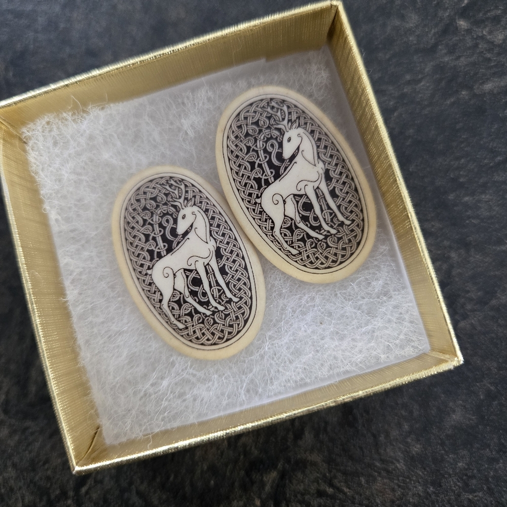 Scottish Irish Celtic Knot Deer Stag Antlers Porcelain Earrings